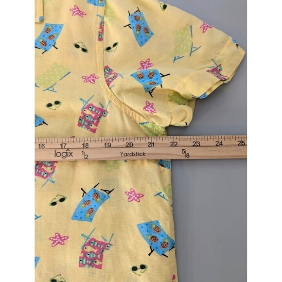 2008 Christopher & Banks Linen Blend Shirt Women Large Yellow Beach Motif Cruise - Picture 11 of 13